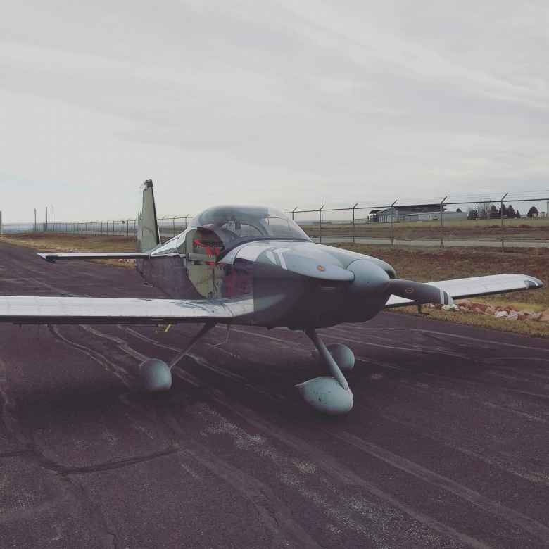 The Van's RV-14A homebuilt aircraft after rolling it out of my friend's hangar.