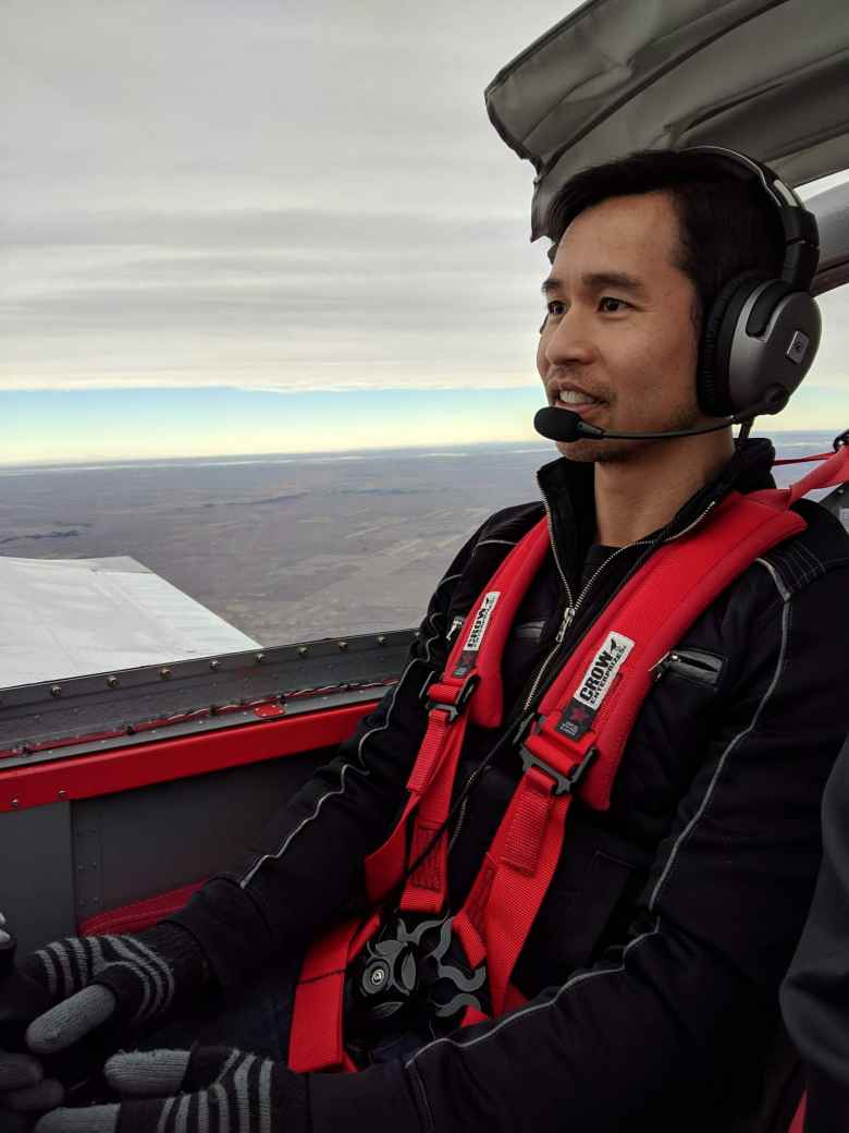 Felix Wong temporarily taking over the steering of the RV-14A homebuilt plane.