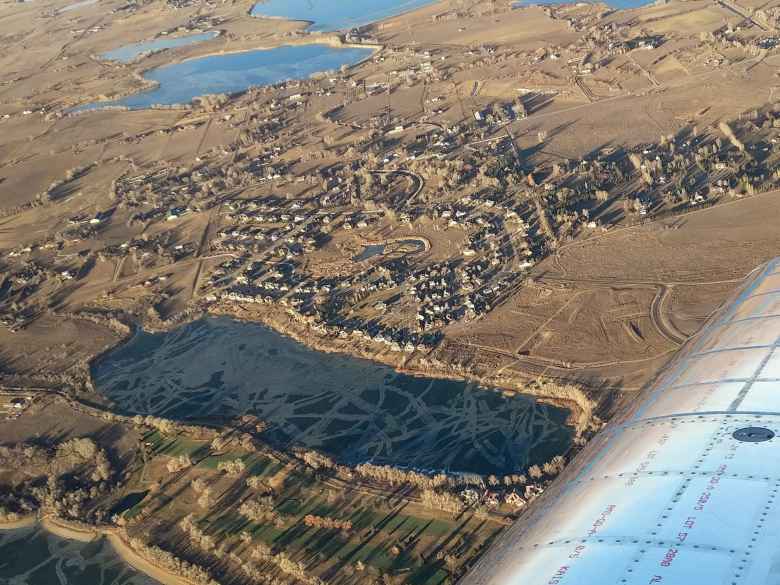 Flying over my neighborhood in Fort Collins.