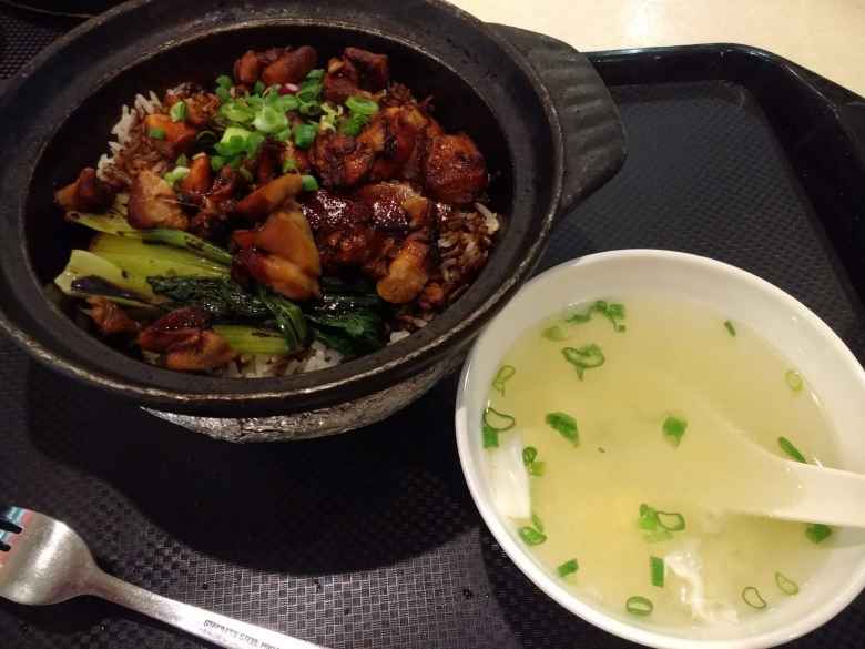 This claypot chicken rice dish came with soup.