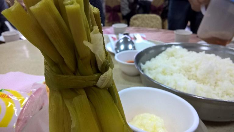 Cooked bamboo stalks at a restaurant near Yuchi Township, Taiwan.