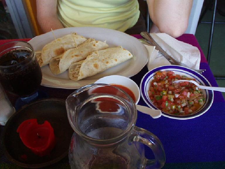 Eating delicious Mexican food at a Mexican Restaurant off of Avenida Central.    Panamanian cuisine does not use many tortillas unlike Mexican food.