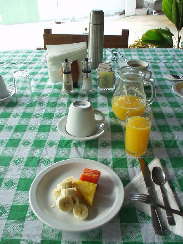 Every morning we had breakfast at El Oasis, our hotel.  Breakfast always started out with this fruit dish.