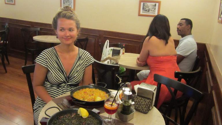 Katia and delicious paella dishes.