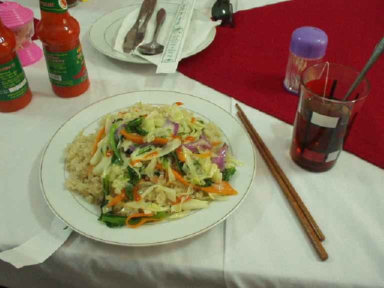 Rice and vegetables and Lipton tea for lunch during DMZ Tour.