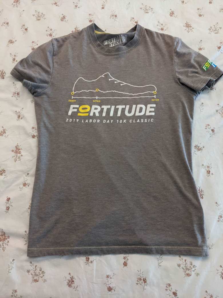 The t-shirt from the second annual Fortitude 10k in Fort Collins, Colorado.
