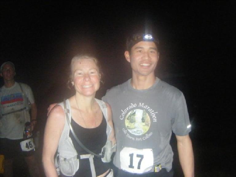 Thanks to Cat for running together with me on 62 miles of super muddy, rocky trails, and congrats on her 1st place woman finish in her first 100k
