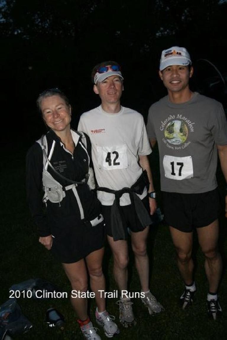 Filling up my four-ounce flasks at an aid station.  I drank about 13 pounds of fluids during the race.