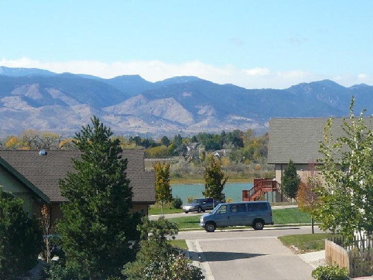 View of Richards Lake and the foothill mountains from my home in Fort Collins.