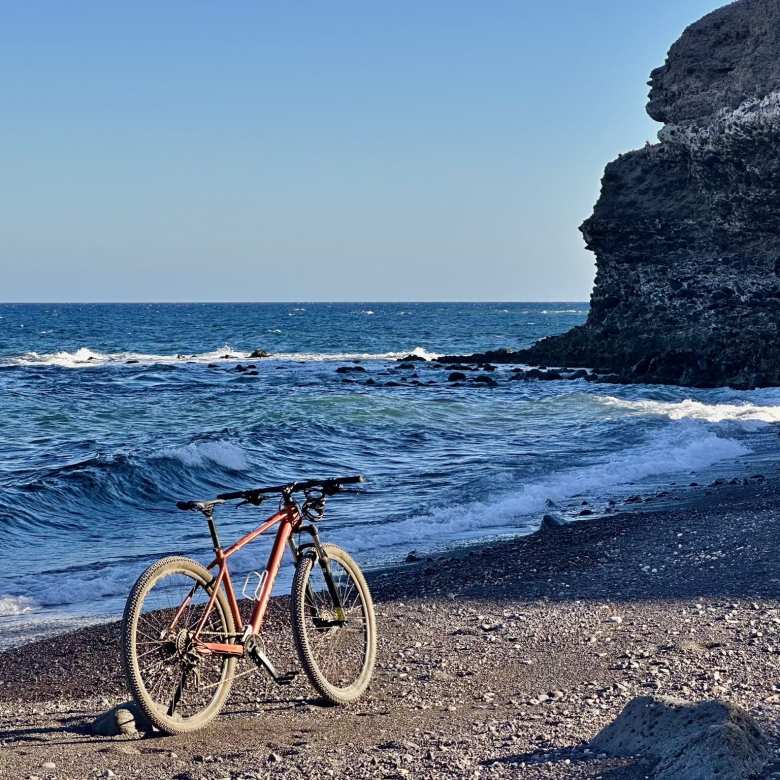 The Orbea mountain bike in a cove several miles south of Caleta de Fuste.
