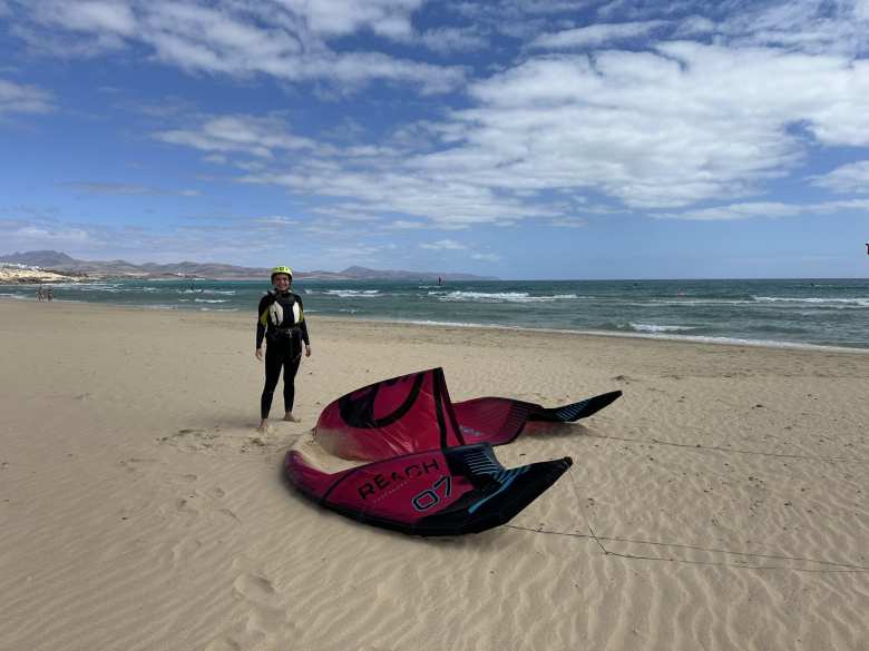 Roxana and her kitesurfing gear.