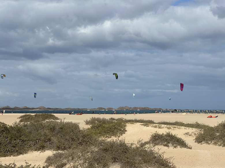 There were a lot of people doing kitesurfing in Corralejo.