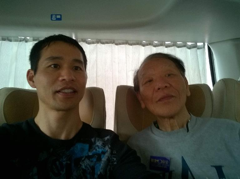 Felix and his dad on the tour bus in Taiwan.