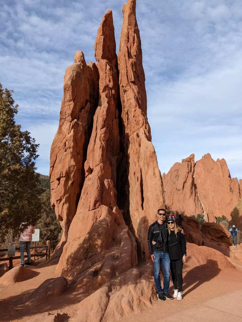 Felix and Andrea by the rock formation called the Three Graces at Garden of the Gods.