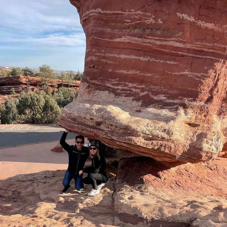 Felix and Andrea underneath Balanced Rock.