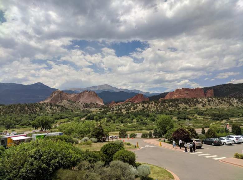 Garden of the Gods as seen from the visitor center's parking lot.