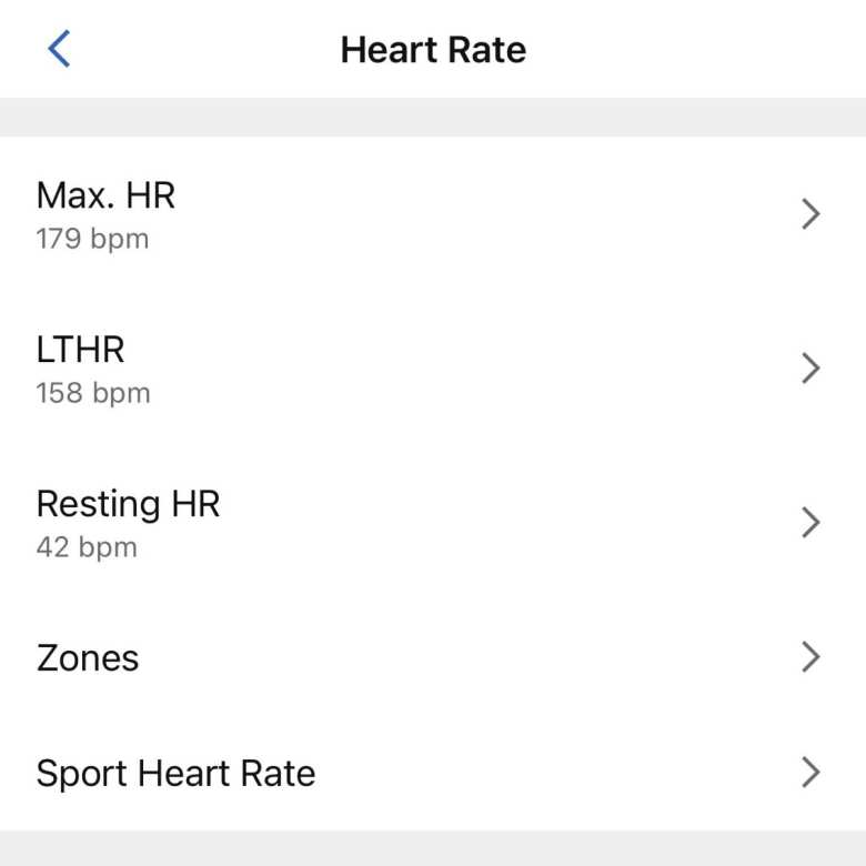 These were my general HR zones in Garmin Connect.