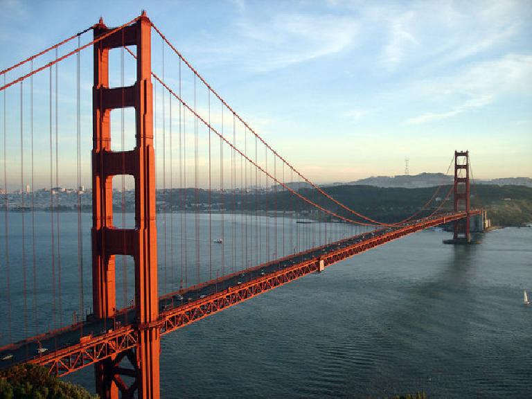 Golden Gate Bridge at sunset.