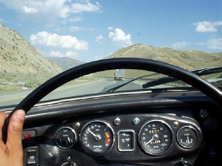 Continuing on through Nevada, this was the view from the cockpit of a vintage '69 British roadster.