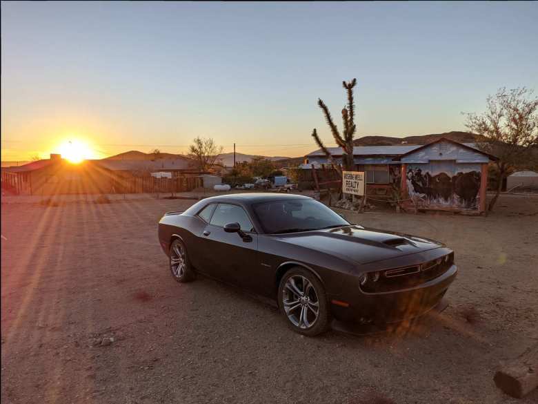 A dark grey 2021 Dodge Challenger R/T in Dolan Springs, Arizona.