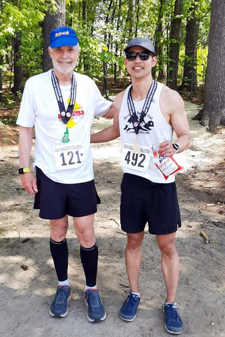 Bob Kennedy and Felix Wong after finishing the Granite State Marathon.