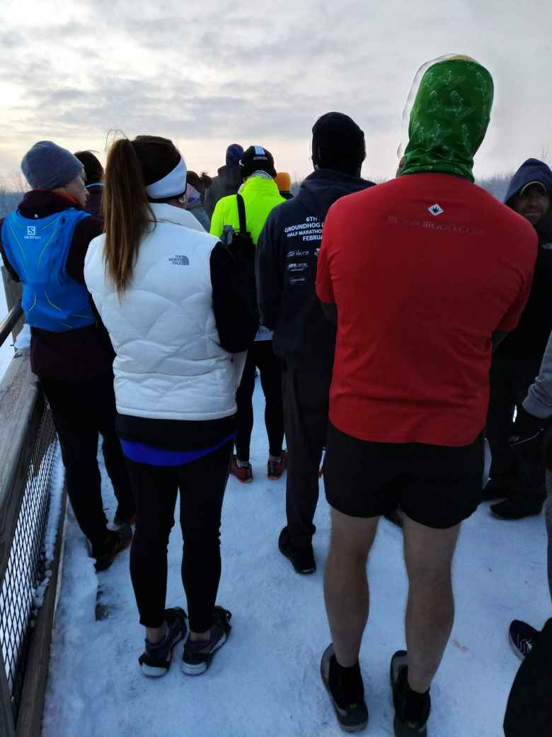 There was at least one guy wearing shorts despite the temperatures being around 13F at the start of the 2019 Groundhog Day Marathon.