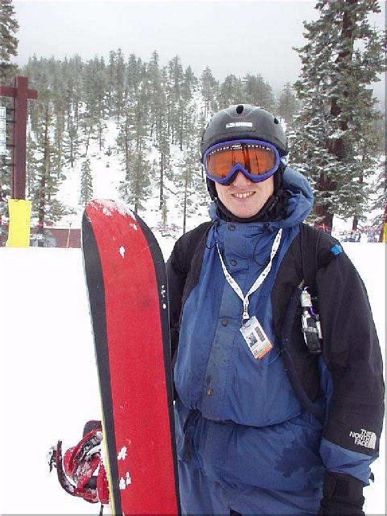 Carlos had his snowboard....