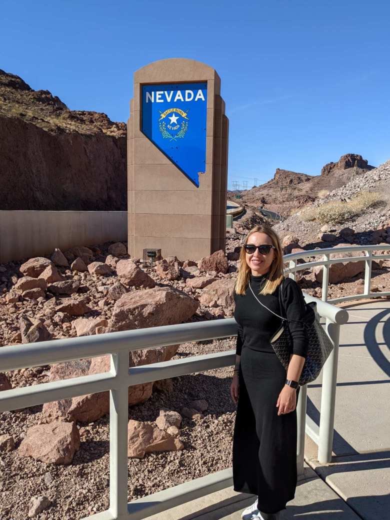 The Hoover Dam is on the Nevada/Arizona border. This was Andrea's first time in either of those states.