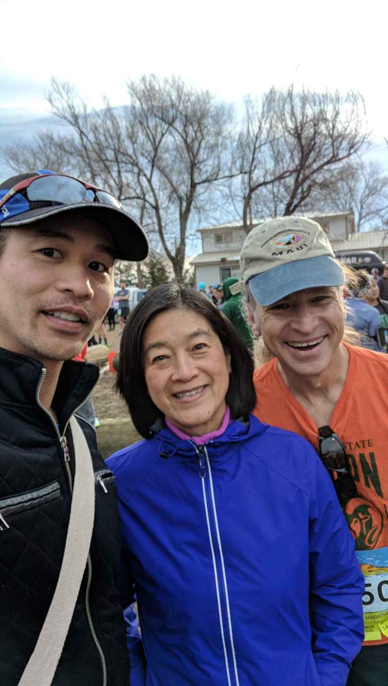 Felix and Matt with our friend Ping, who was volunteering at the start.