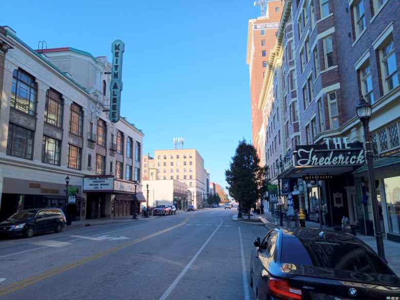 The Keith-Albee Performance Center was built in an Art-Deco style almost 100 years ago. You can also see the Frederick theater in this photo.