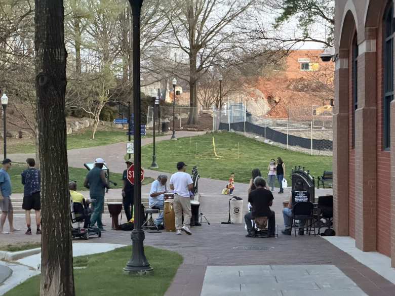 People were out playing the drums in downtown Huntsville.