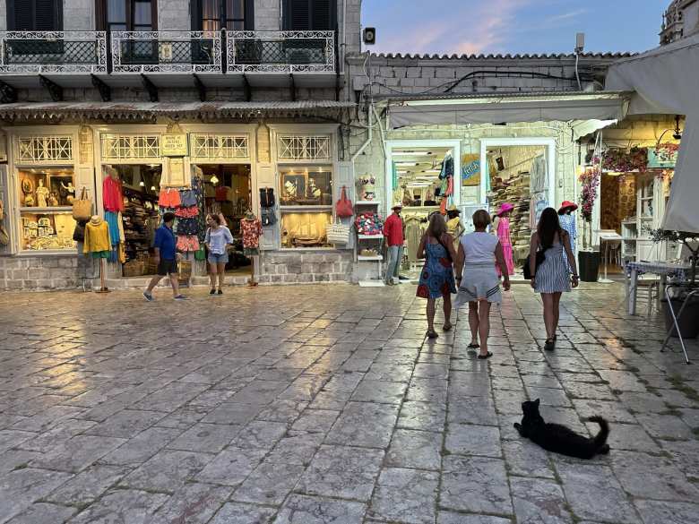 Exploring the shops in central Hydra.