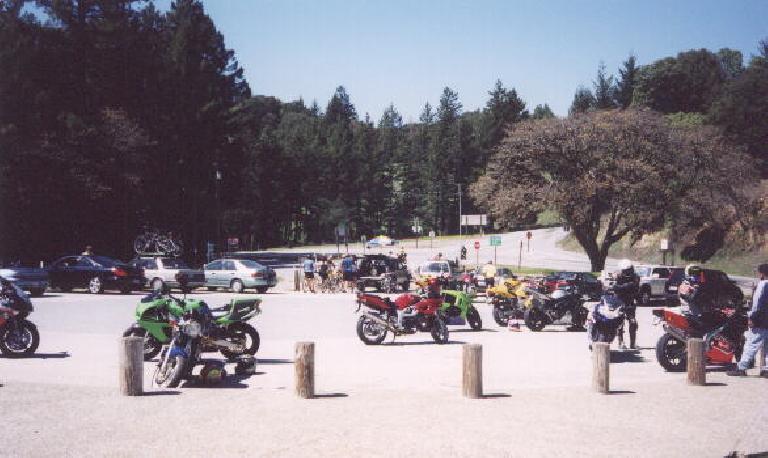 After climbing in the morning, I stop at the corner of Skyline Blvd. and CA-9 to buy a hot dog and talk with some biker dudes.