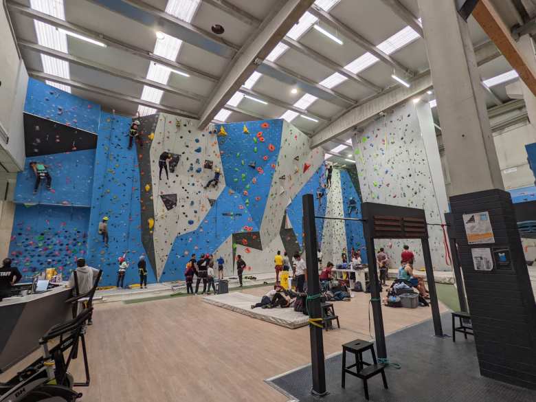 Inside the Indoorwall Santiago de Compostela climbing gym.