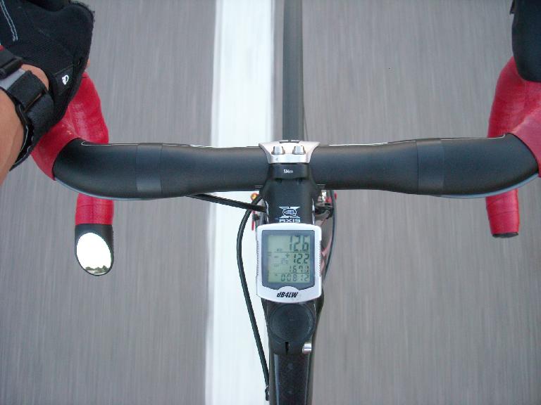 Top view of the Italian Road Bike Mirror installed.