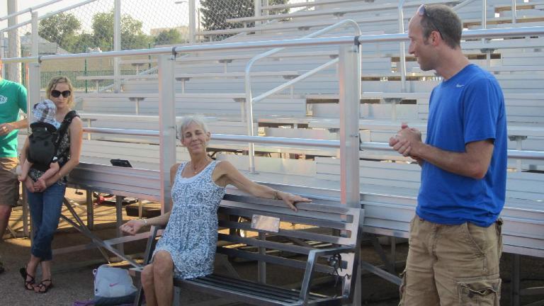 Jane on the bench the Tuesday Night Track group had commissioned in her honor. Jane on the bench the Tuesday Night Track group had commissioned in her honor.