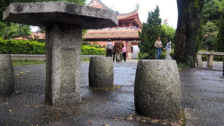 Stone seats and table at the Kaiyuan Temple in Quanzhou, China.