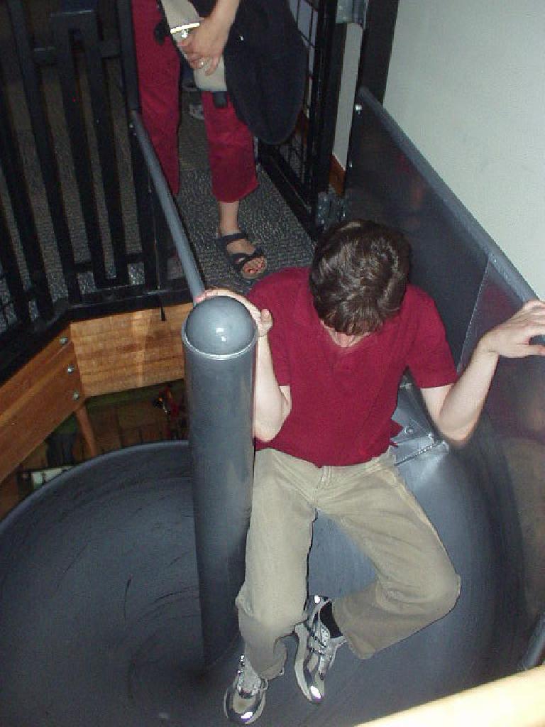 Guy going down the slide at the NBBC.