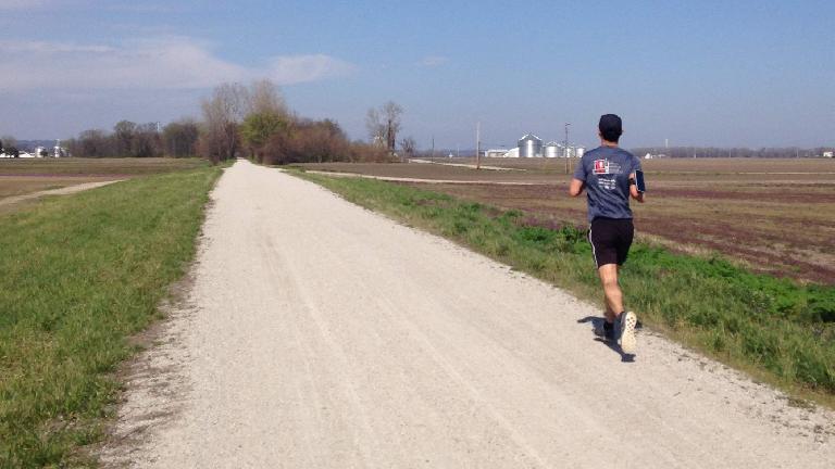 Felix Wong running northeast on the Katy Trail, a couple miles from St. Charles.