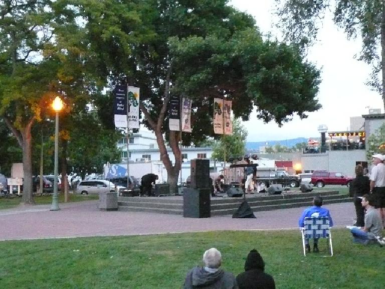 Live music was playing at the harbor by Okanagan Lake.