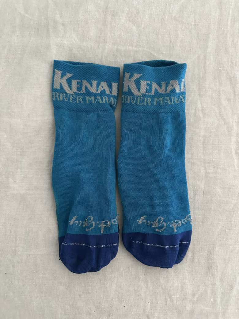 Socks given to participants of the Kenai River Marathon. Socks given to participants of the Kenai River Marathon.