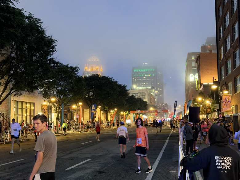 The start line of the Kentucky Derby Festival Marathon on Main Street in Louisville, Kentucky, well before all the runners started lining up.