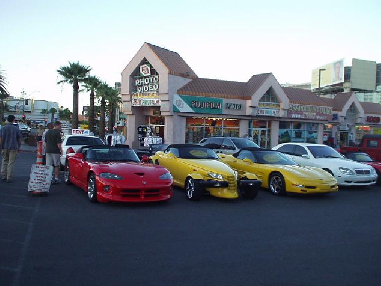 A Viper, Prowler, and Corvette from Dream Cars Rental Company.