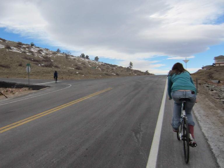 Despite riding in jeans and sneakers, Kelly was able to make it up Fort Collins steepest hill!