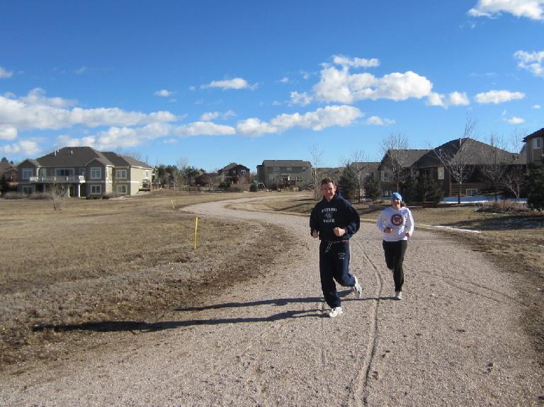 My bud/neighbor Tim and Kelly running on the Hearthfire recreation trail---our last run of 2011.