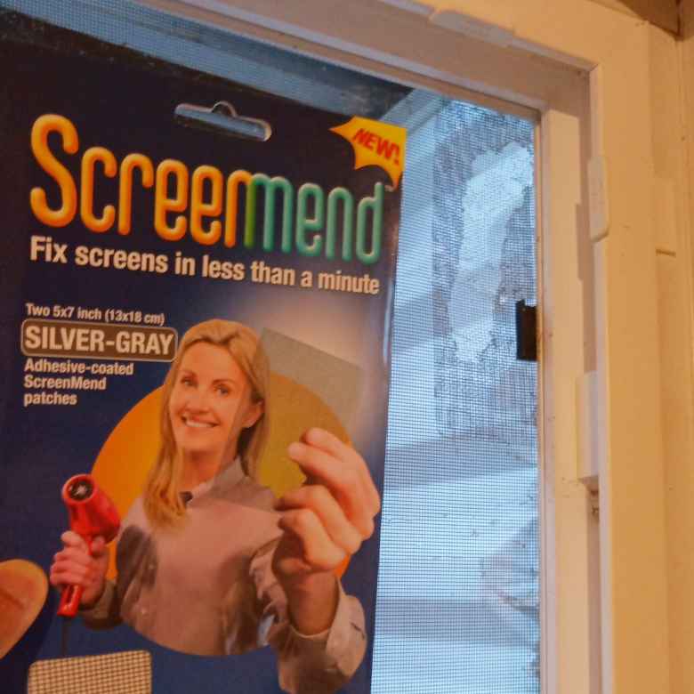 Using ScreenMend to repair a hole in a window screen.