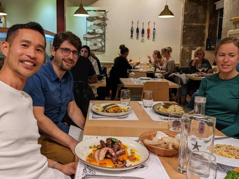 Felix, Dave, and Emily at the BaixaMar restaurant in Lisbon. 