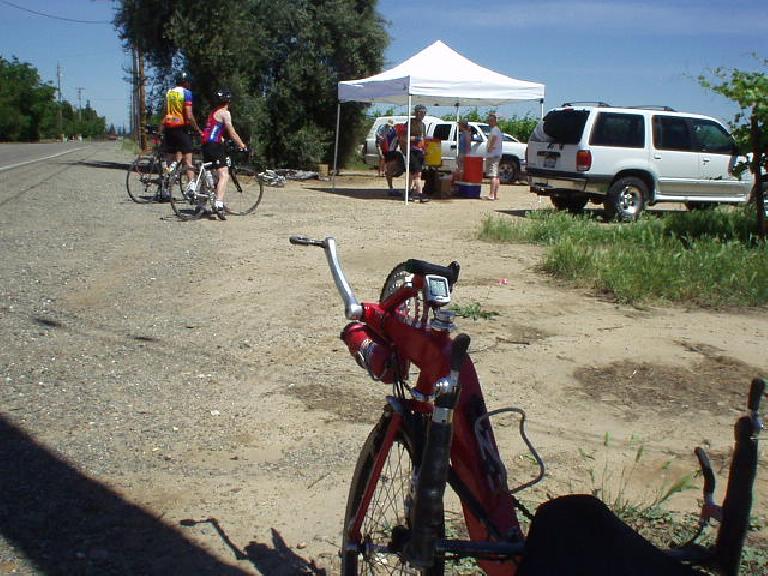 [Mile 90, 2:37 p.m.] The Reynolds overlooks yet another surprise water stop, which was welcome in light of the heat and wind.
