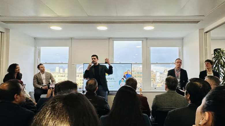A moderator from The Startup Events kicked off the startup conference at M&C Saatchi in London.