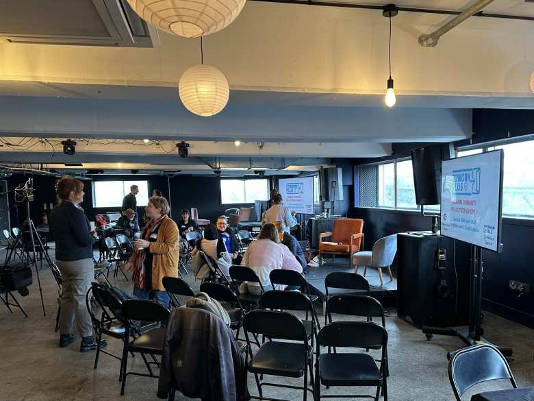 The Remixing Community for a Citizen Groove coworking conference was inside an old carpark that was converted for free community use.